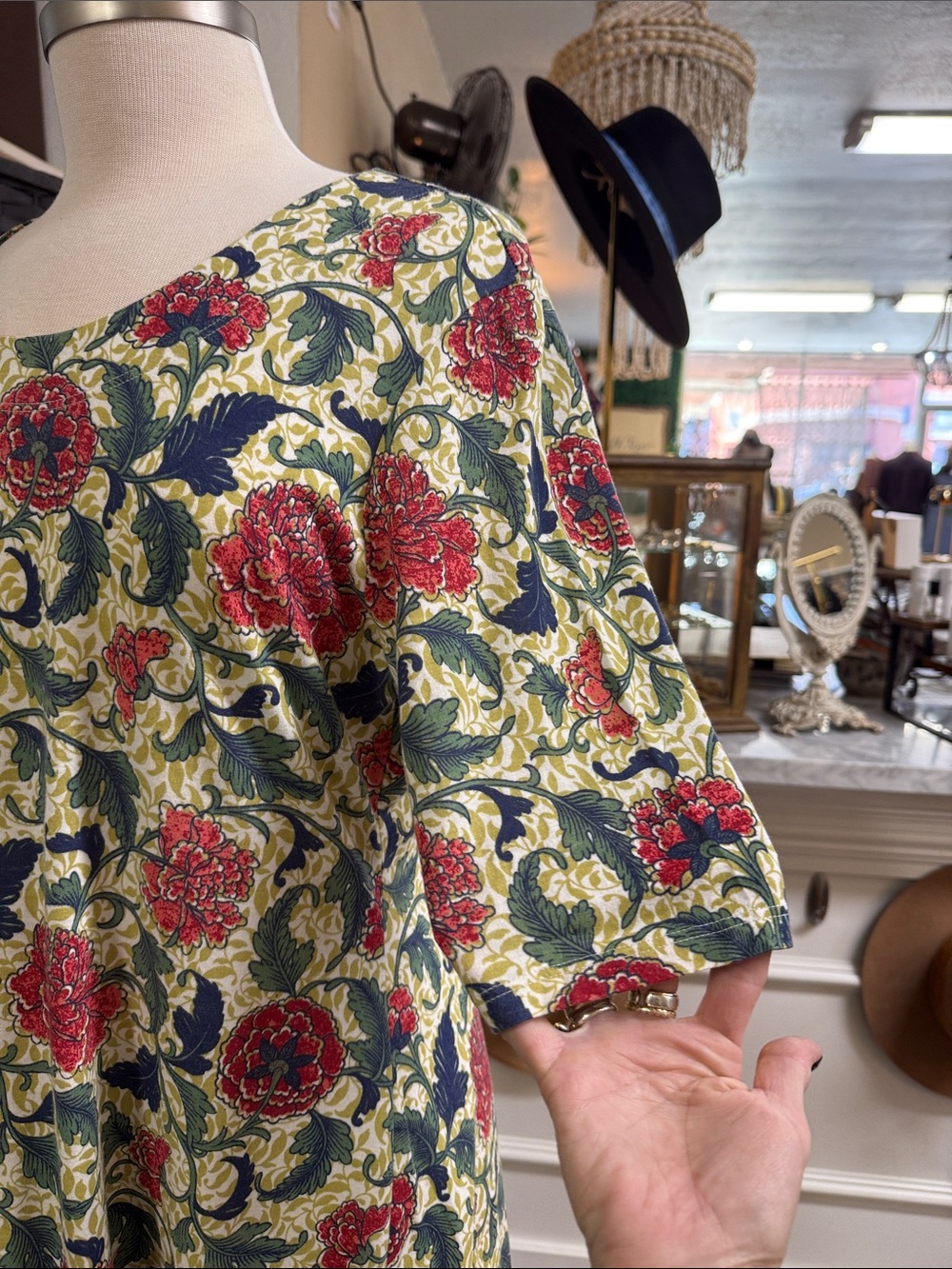 Peruvian Connection Pima Cotton Flora Print Quarter Sleeve Tunic Top Large - Picture 6 of 9